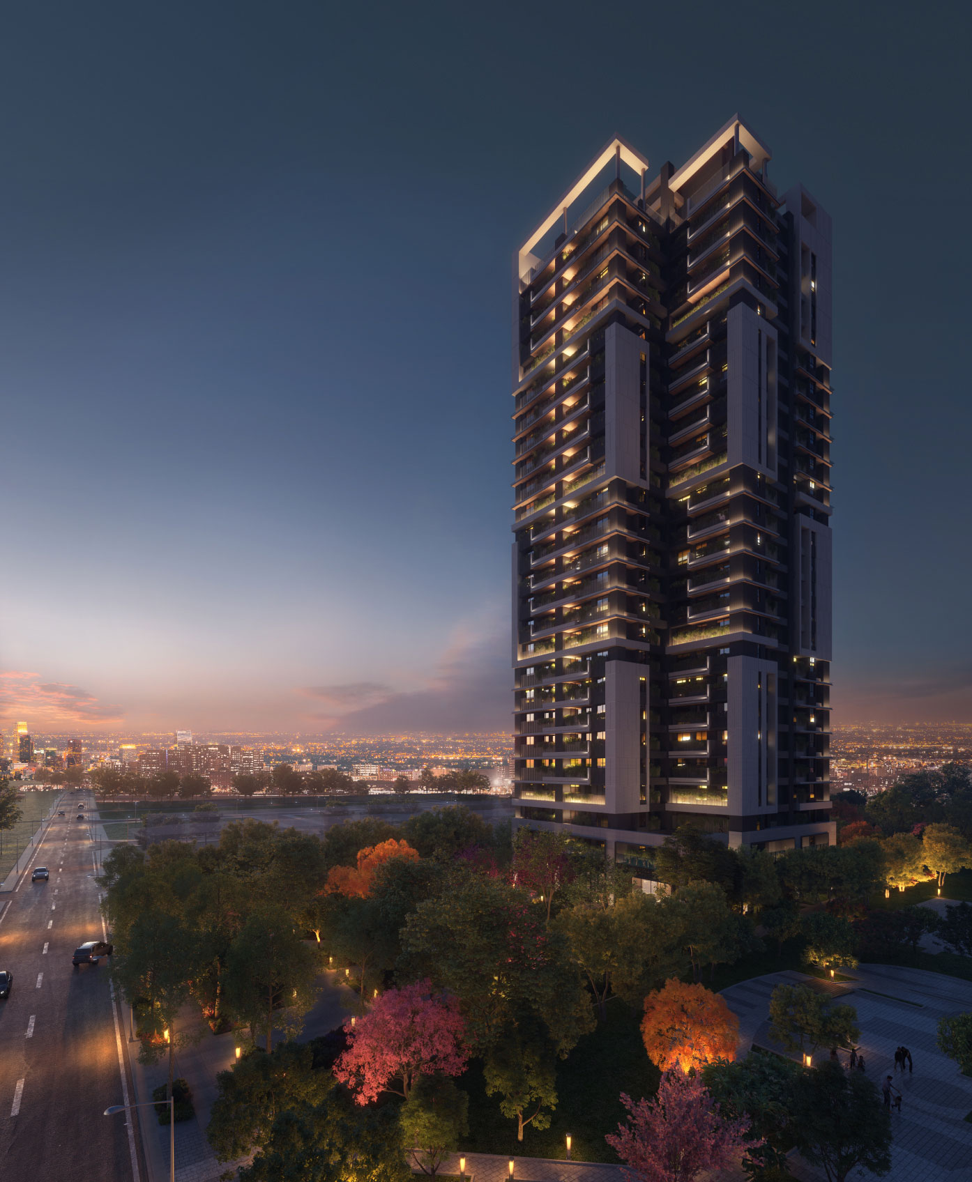 精銳WORLD 雙塔建築外觀夜景 3D 示意圖